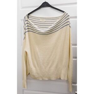 NAF NAF Paris Pullover‎ Knit Sweater Beige Blue Stripe Pullover sz S